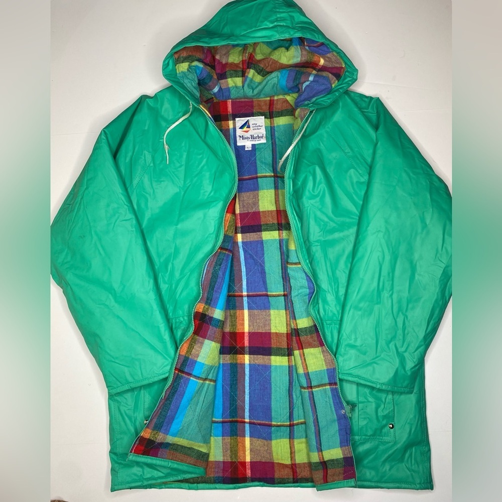 Vintage Misty Harbor Rain All Weather Slicker Coat Seafoam Green Women’s Sz Lg